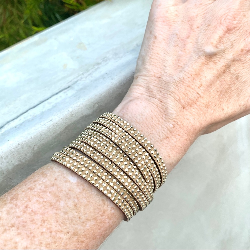 GUESS double wrap bracelet gold faux leather rhinestone cuff metallic jewelry